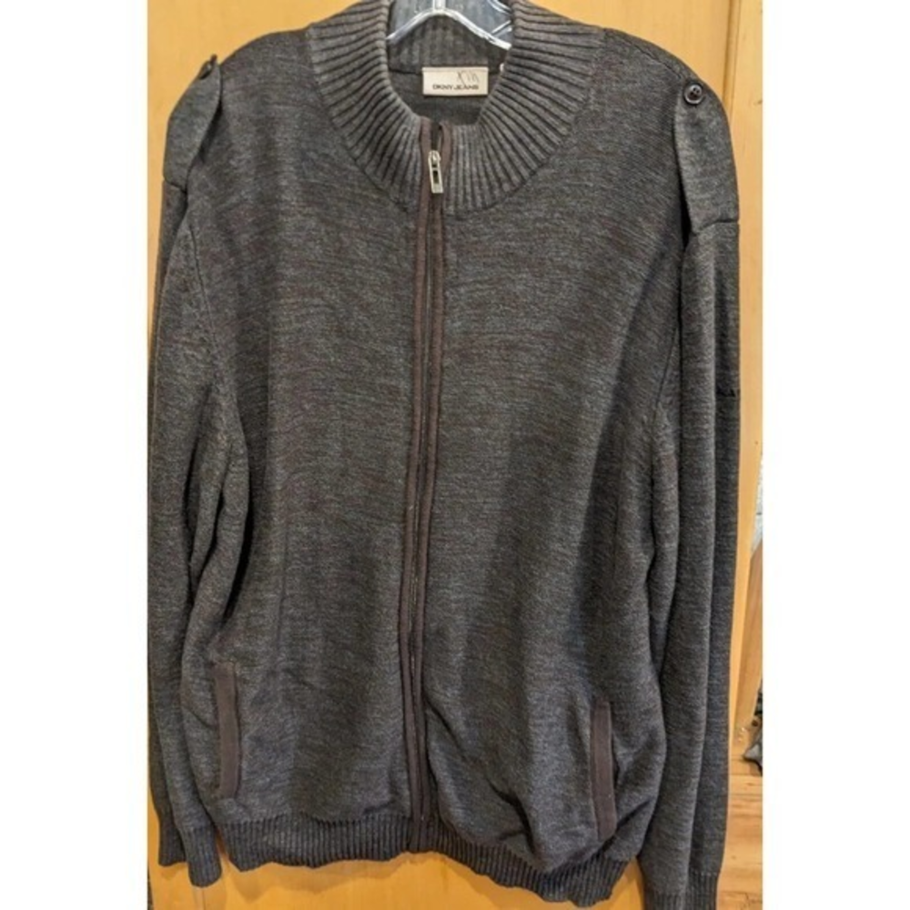 DKNY Jeans Men's Sweater Full Zip brown Cotton Long Sleeve Pullover Size XL‎